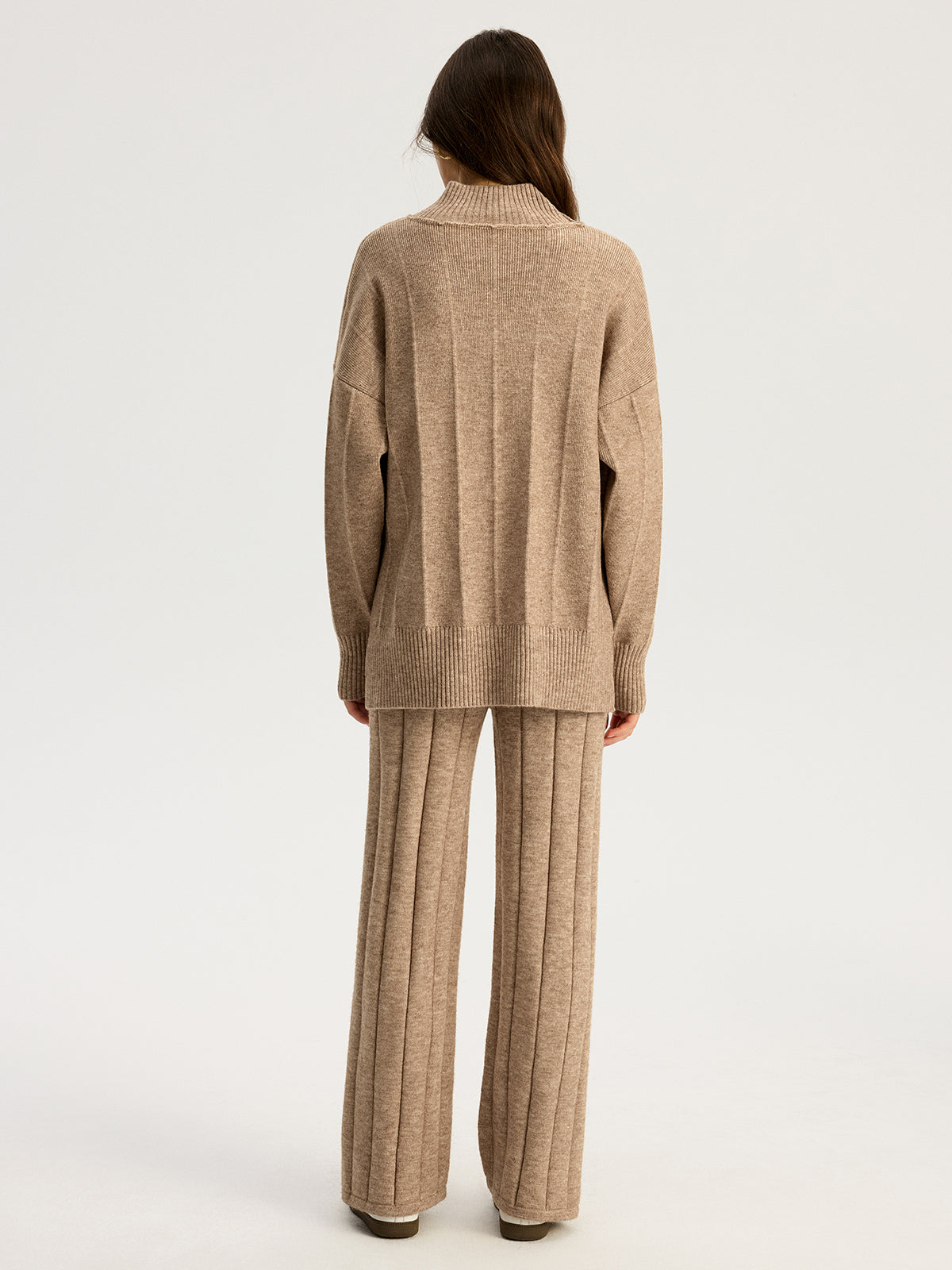 Soft Wide Rib Exposed Seam Jumper And Wide Leg Co-ord