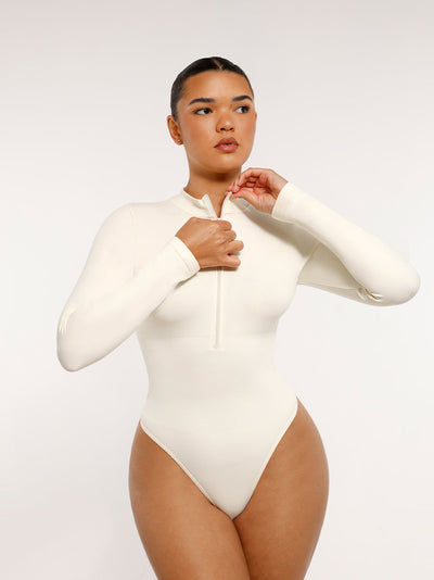 Long Sleeve Zipper Thong Bodysuit